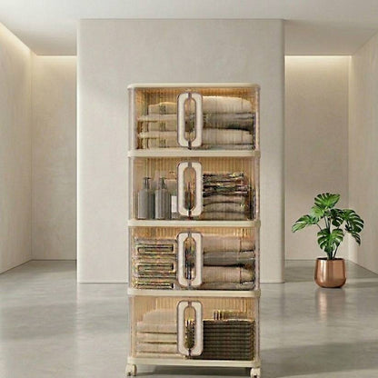 Armario multiusos con ruedas y puerta de acrílico transparente