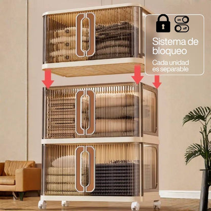 Armario multiusos con ruedas y puerta de acrílico transparente