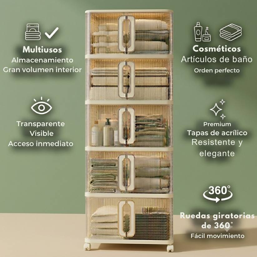 Armario multiusos con ruedas y puerta de acrílico transparente