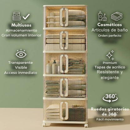 Armario multiusos con ruedas y puerta de acrílico transparente